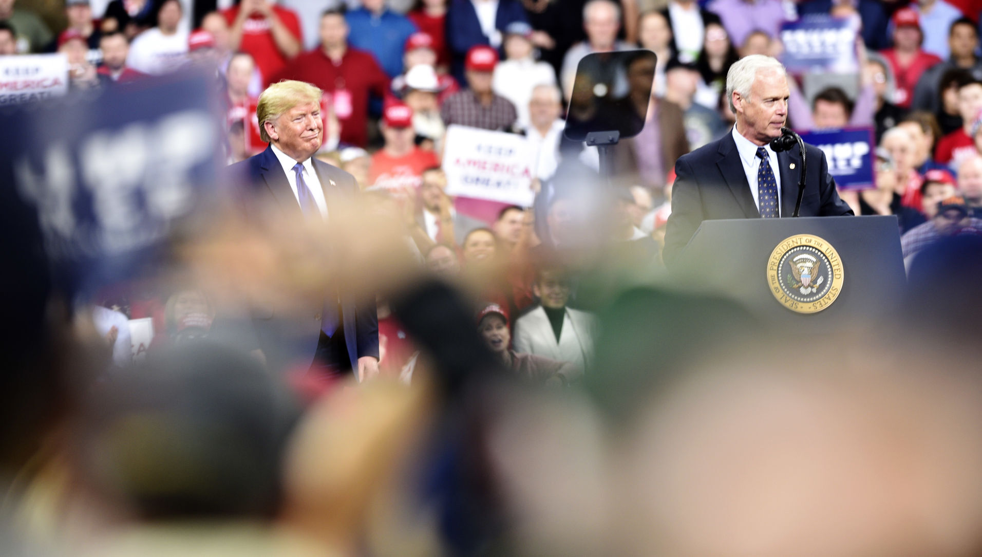 Ron Johnson takes the mic from President Trump